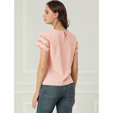 Women's Casual Lace Sleeve Cotton Lace Panel Blouses