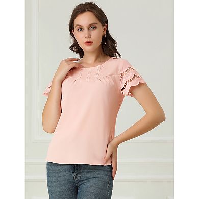 Women's Casual Lace Sleeve Cotton Lace Panel Blouses