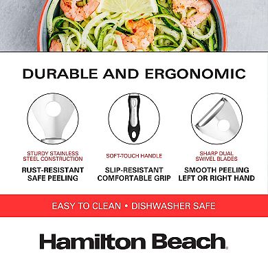 Hamilton Beach Y Shape Peeler Stainless Steel 7.5 Soft Touch Handle, Carrot, Veggie, Potatoes, Black