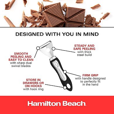 Hamilton Beach Y Shape Peeler Stainless Steel 7.5 Soft Touch Handle, Carrot, Veggie, Potatoes, Black
