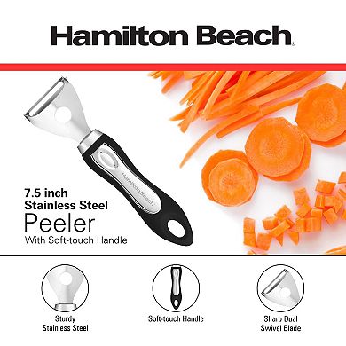 Hamilton Beach Y Shape Peeler Stainless Steel 7.5 Soft Touch Handle, Carrot, Veggie, Potatoes, Black