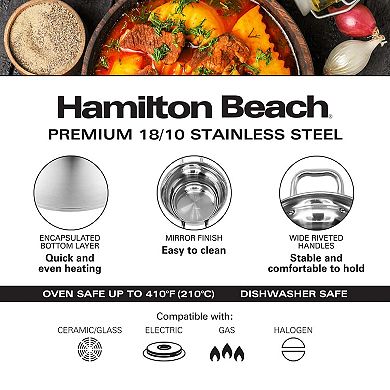 Hamilton Beach 7 Quart Stainless Steel Belly Design Dutch Oven Pot With Glass Lid