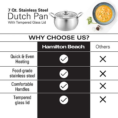Hamilton Beach 7 Quart Stainless Steel Belly Design Dutch Oven Pot With Glass Lid