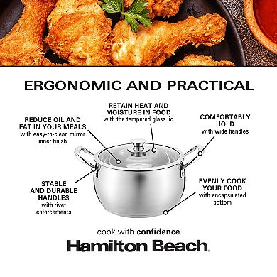 Hamilton Beach 7 Quart Stainless Steel Belly Design Dutch Oven Pot With Glass Lid