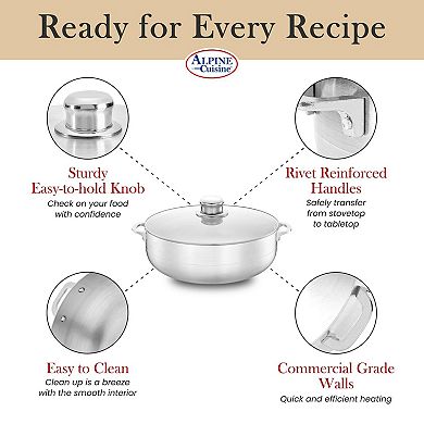 Alpine Cuisine 7qt Alum Caldero Stock Pot With Glass Lid, Perfect For Serving Large & Small Groups