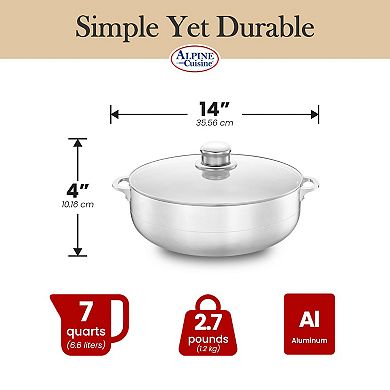 Alpine Cuisine 7qt Alum Caldero Stock Pot With Glass Lid, Perfect For Serving Large & Small Groups