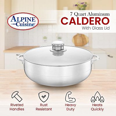 Alpine Cuisine 7qt Alum Caldero Stock Pot With Glass Lid, Perfect