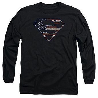 Superman War-torn Flag Long Sleeve Adult T-shirt