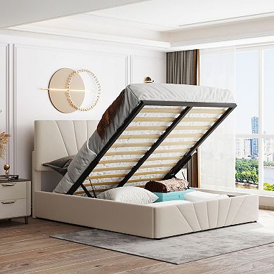 Merax Upholstered Platform Bed With A Hydraulic Storage System