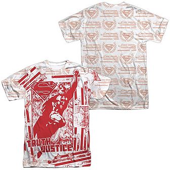 Superman Truth And Justice All Over Short Sleeve Adult 100% Poly Crew T-shirt