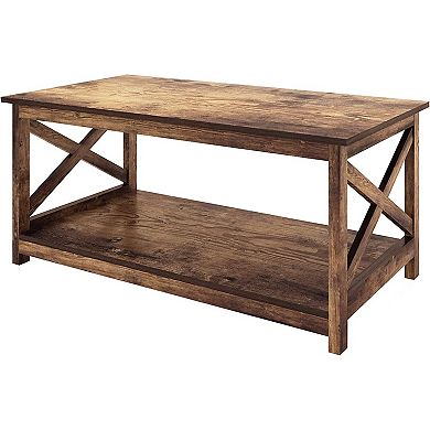 Contemporary 2-tier Farmhouse Coffee Table In Rustic Wood Finish
