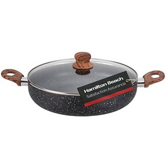 Hamilton Beach 4.5-qt Round Dutch Oven, Nonstick Marble Coating, Glass Lid, Wooden-like Handle