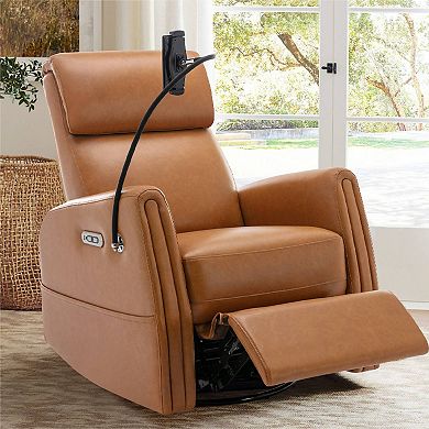 270°power Swivel Glider Recliner With Mobile & Ipad Holders, Reclining Rocker With Charging Ports
