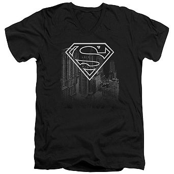 Superman Skyline Short Sleeve Adult V Neck T-shirt