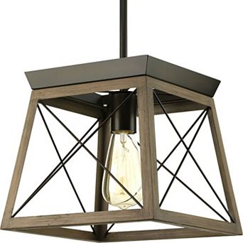 Antique Bronze Geometric Lantern Pendant Light with Faux Wood Finish for Kitchen or Dining Room