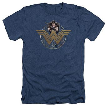 Wonder Woman Movie Power Stance And Emblem Adult Heather T-shirt