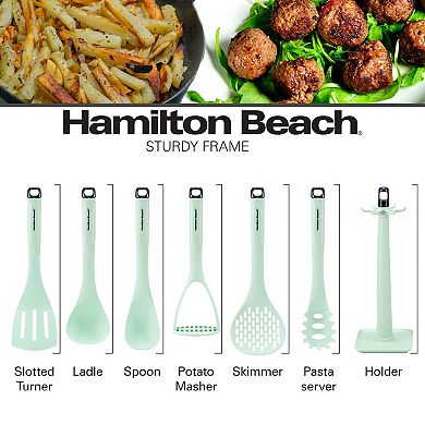 Hamilton Beach Nylon Kitchen Utensil Set 7 Piece, Cooking Utensil Set, Slotted Turner, Ladle Skimmer