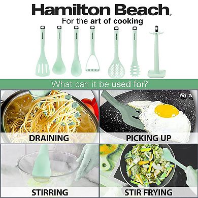 Hamilton Beach Nylon Kitchen Utensil Set 7 Piece, Cooking Utensil Set, Slotted Turner, Ladle Skimmer
