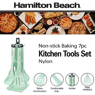 Hamilton Beach Nylon Kitchen Utensil Set 7 Piece, Cooking Utensil Set, Slotted Turner, Ladle Skimmer