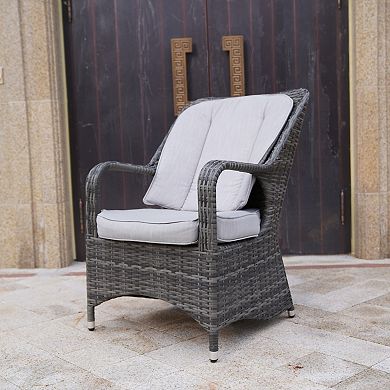 Outdoor Patio Wicker Arm Chair With Cushion, Club Chair Set Of 2