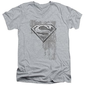 Superman Riveted Metal Short Sleeve Adult V Neck T-shirt
