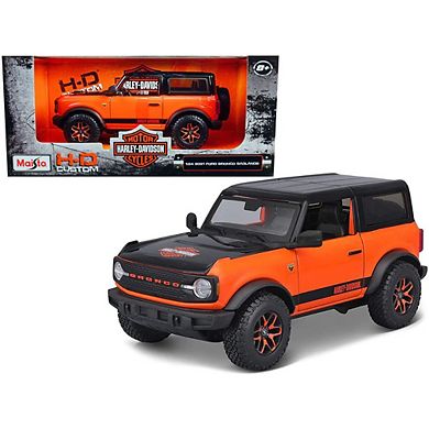 Diecast 2021 Ford Bronco Badlands Orange and Black "Harley Davidson" "H-D Custom"