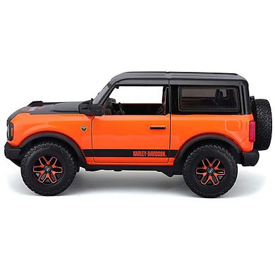 Diecast 2021 Ford Bronco Badlands Orange and Black "Harley Davidson" "H-D Custom"