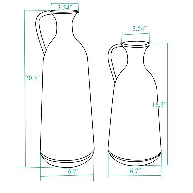 LuxenHome Set Of 2 Distressed Off White And Rustic Brown Metal Pitcher Vase