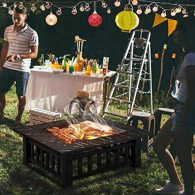32-in. Square Outdoor Fire Pit With Accessories