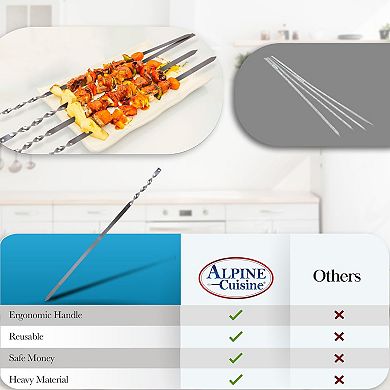 Alpine Cuisine Bbq Skewers Stainless Steel 6pc Set, Twist Handle, Bbq Kabob Skewers Best For Grill