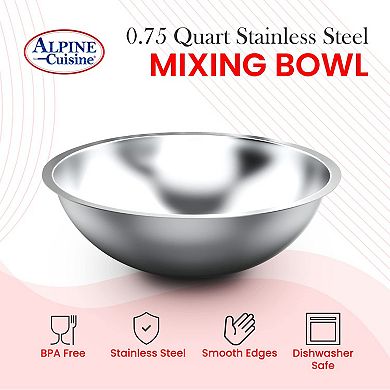 Alpine Cuisine 0.75-qt Stainless Steel Mixing Bowls - Dishwasher Safe, Polished Mirror Finish