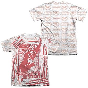 Superman Truth And Justice All Over Adult 65/35 Poly/cotton Short Sleeve T-shirt