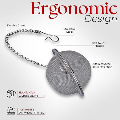 Alpine Cuisine Tea Strainer Mesh Ball 2in Stainless Steel, Tea Ball Filter With Extended Chain Hook