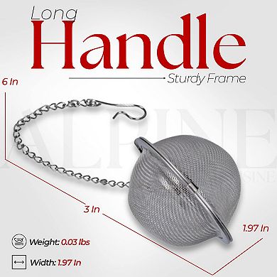 Alpine Cuisine Tea Strainer Mesh Ball 2in Stainless Steel, Tea Ball Filter With Extended Chain Hook