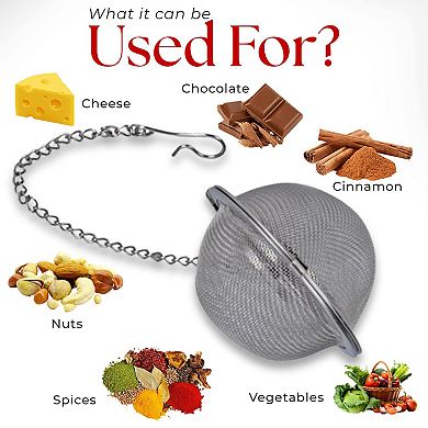 Alpine Cuisine Tea Strainer Mesh Ball 2in Stainless Steel, Tea Ball Filter With Extended Chain Hook