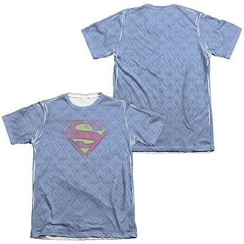 Superman Repeat Over Distressed Adult 65/35 Poly/cotton Short Sleeve T-shirt
