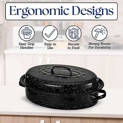 Alpine Cuisine Enamel Oval Roaster , Carbon Steel Oval Roasting