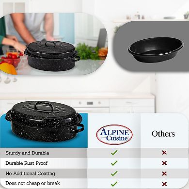 Alpine Cuisine Enamel Oval Roaster , Carbon Steel Oval Roasting Pan 15-inch Oven & Dishwasher Safe