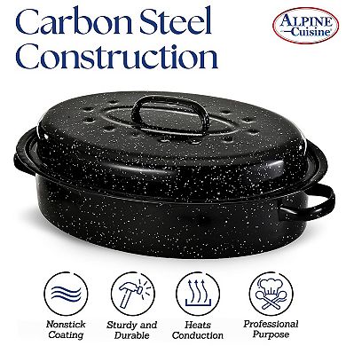 Alpine Cuisine Enamel Oval Roaster , Carbon Steel Oval Roasting Pan 15-inch Oven & Dishwasher Safe