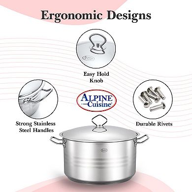 Alpine Cuisine Stainless Steel Dutch Oven With Lid & Easy Cool Handle, Dishwasher Safe-4.7 Quart