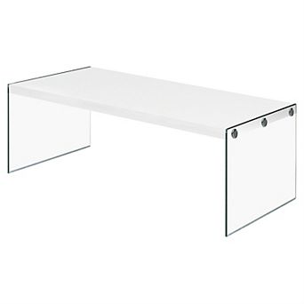White Modern Rectangular Coffee Table With Tempered Glass Legs