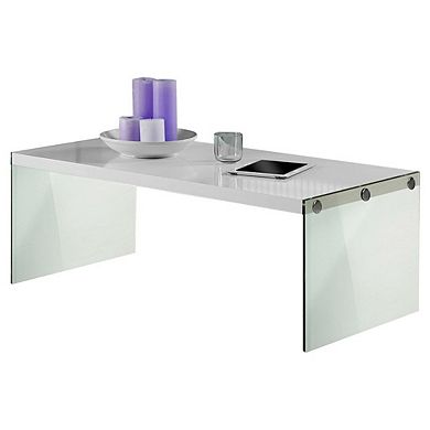 White Modern Rectangular Coffee Table With Tempered Glass Legs