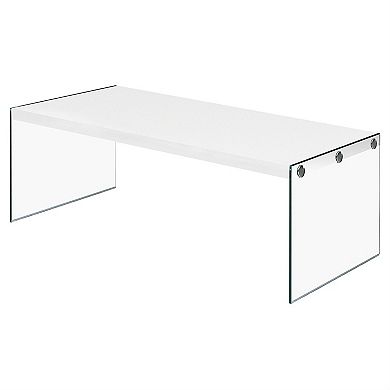 White Modern Rectangular Coffee Table With Tempered Glass Legs