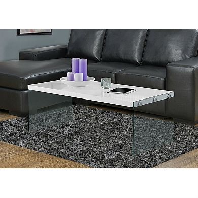 White Modern Rectangular Coffee Table With Tempered Glass Legs
