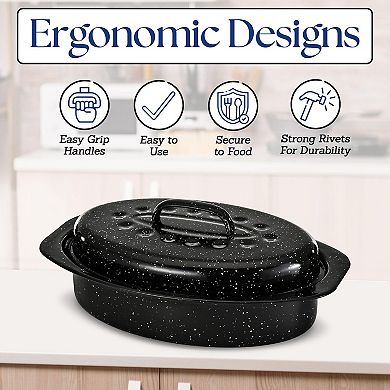 Alpine Cuisine Enamel Oval Roaster , Carbon Steel Oval Roasting Pan 13-inch Oven & Dishwasher Safe