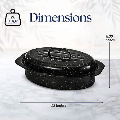 Alpine Cuisine Enamel Oval Roaster , Carbon Steel Oval Roasting Pan 13-inch Oven & Dishwasher Safe