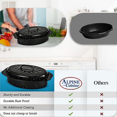 Alpine Cuisine Enamel Oval Roaster , Carbon Steel Oval Roasting Pan 13-inch Oven & Dishwasher Safe