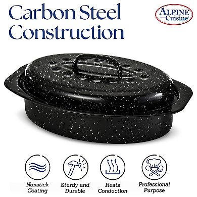 Alpine Cuisine Enamel Oval Roaster , Carbon Steel Oval Roasting Pan 13-inch Oven & Dishwasher Safe