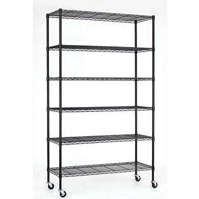 Heavy Duty 6-shelf Adjustable Metal Shelving Rack With Casters
