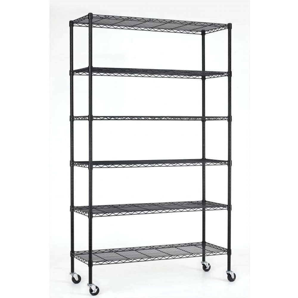 Heavy Duty 6-shelf Adjustable Metal Shelving Rack With Casters